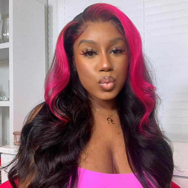 Shop By Influencer-Highlight Skunk Stripe Hair 13x4 Lace Front Wig 180%, 24inch