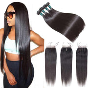 Best Human Hair Bundles With Closure Straight Brazilian Hair Weave-AshimaryHair.com