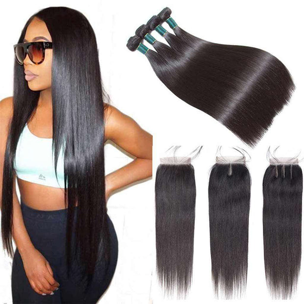 Best Human Hair Bundles With Closure Straight Brazilian Hair Weave