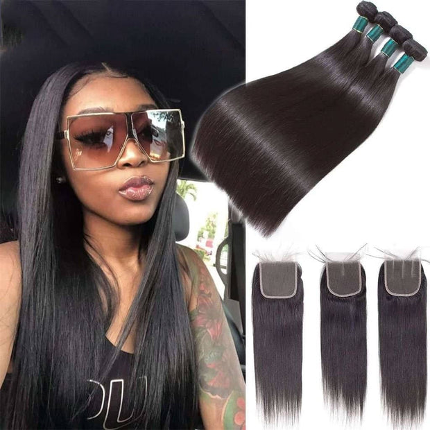 Top Quality Straight Human Hair Weave 4 Bundles With Closure-AshimaryHair.com