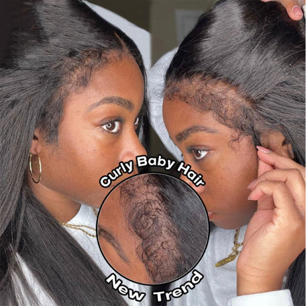 4C Edge Hairline-Straight Hair 13x4/13x6 HD Invisible Lace Frontal Wigs With Kinky Edges Curly Baby Hair