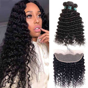 9A Grade Deep Wave 3 Bundles With Frontal Brazilian Virgin Hair - ashimaryhair