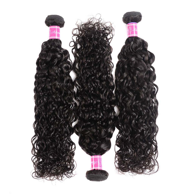 10A Water Wave Hair 4 Bundles With Closure Brazilian Hair Natural Color - ashimaryhair