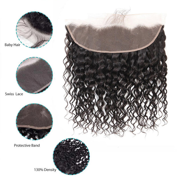 9A Grade Water Wave 3 Bundles With Frontal Indian Virgin Hair - ashimaryhair