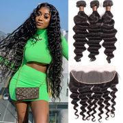 9A Grade Loose Deep Wave 3/4 Bundles With Frontal Brazilian Virgin Hair - ashimaryhair