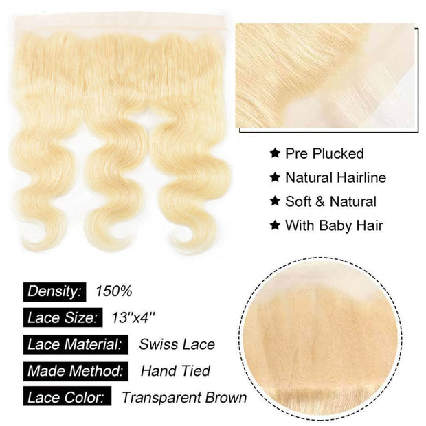 613 Blonde Body Wave Hair Lace Frontal Closure 13x4Inchs 100% Human Hair - ashimaryhair