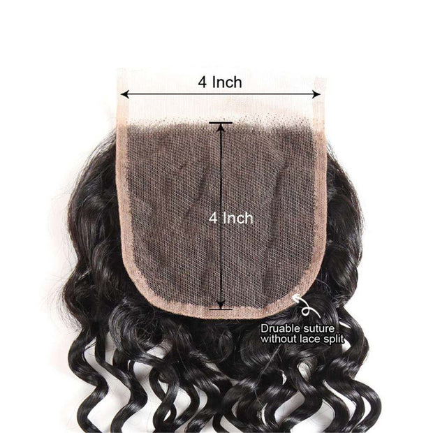10A Water Wave Hair 4 Bundles With Closure Brazilian Hair Natural Color - ashimaryhair