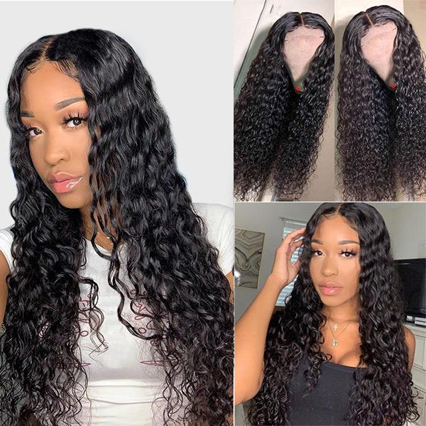 Water Wave 4*4 Lace Closure Wigs Glueless Human Hair Brazilian Natural Wave-AshimaryHair.com