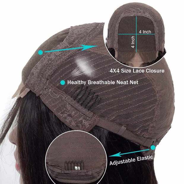 Water Wave 4*4 Lace Closure Wigs Cap -AshimaryHair.com