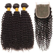 9A Kinky Curly Hair 3 Bundles with Closure Human Hair Natural Color - ashimaryhair