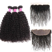 Cute Curly 3 Bundles With Frontal Jerry Curly 9A Grade Brazilian Virgin Hair - ashimaryhair