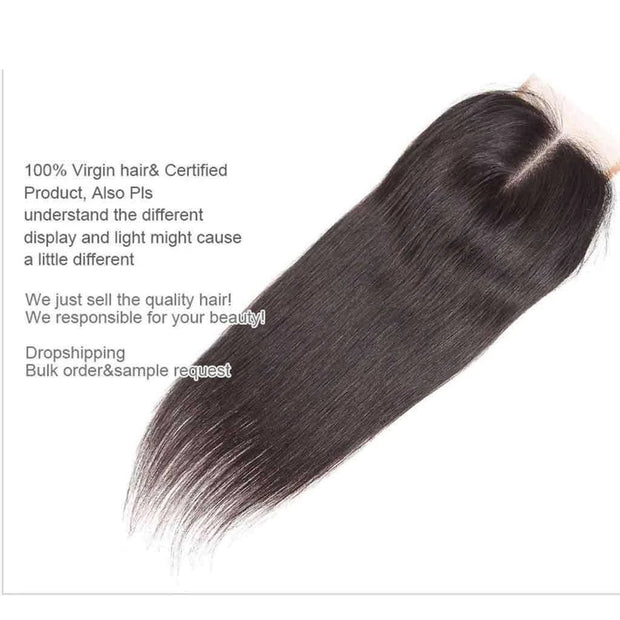 9A Straight Soft Brazilian Virgin Hair 3 Bundles with Closure Natural Color - ashimaryhair
