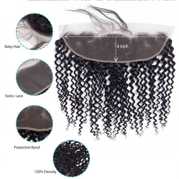 10A Kinky Curly Brazilian Hair 3 Bundles With Frontal Human Hair - ashimaryhair
